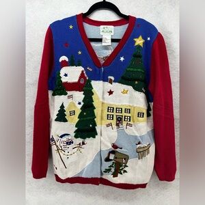 Quacker Factory Embellished Christmas Home‎ Tree Sweater Angel Peace Size M A34